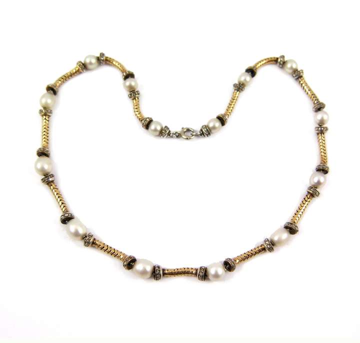 19th century gold, pearl and diamond collar necklace